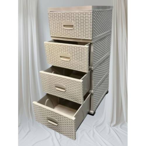 Dulap plastic 4 sertare ratan Bej 47x38x92cm - organizare